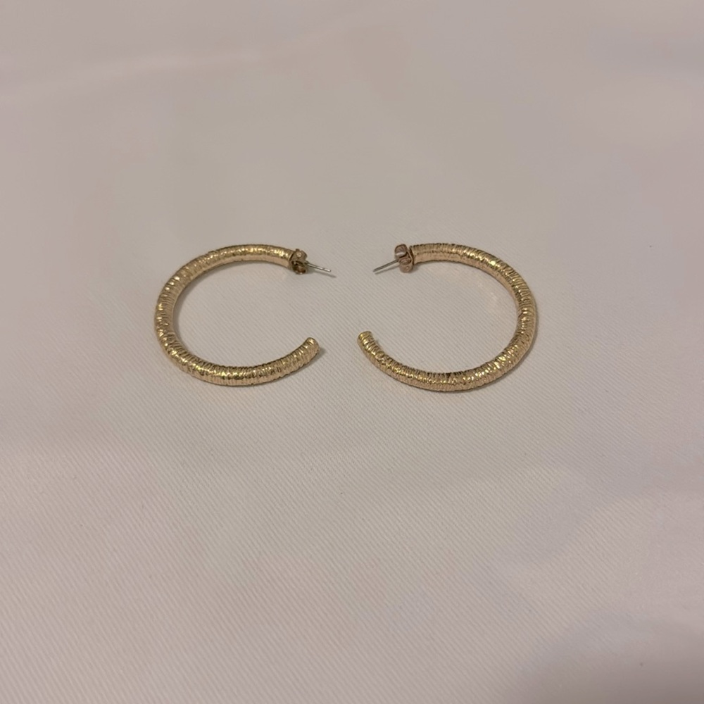 Anthropologie | Gold Large Threaded Open Hoop Earrings